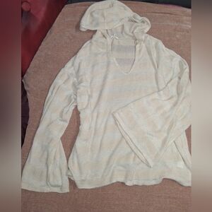 Striped Cream and White Hooded Sweater